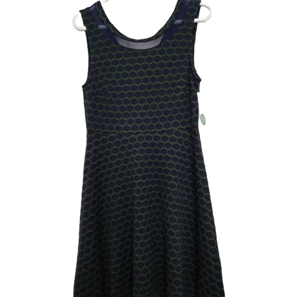 NWT Pixley Green Blue Millie Textured knit Fit N Flare sleeveless dress SZ Med